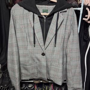 Wild Fable Gray Plaid Women's Jacket with Black Hoodie Attached. Size Large